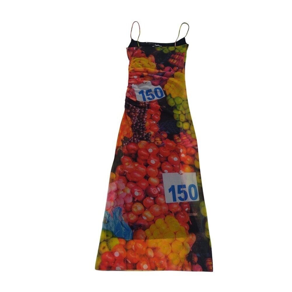 Zara Fruit Print Maxi Dress With Ruched Detail & Spaghetti Straps Polyester (S) - Picture 2 of 8